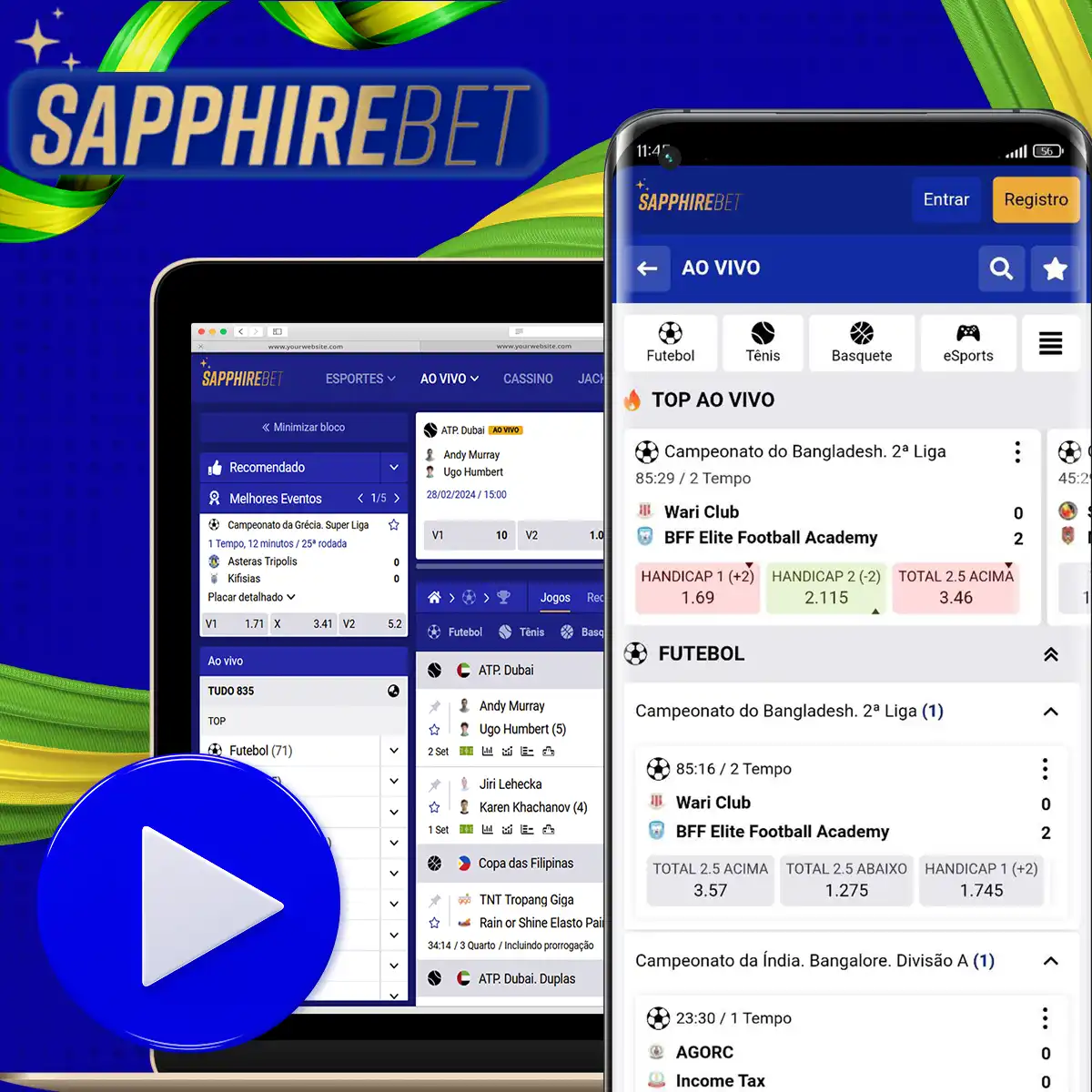 Seção de apostas ao vivo em Sapphirebet