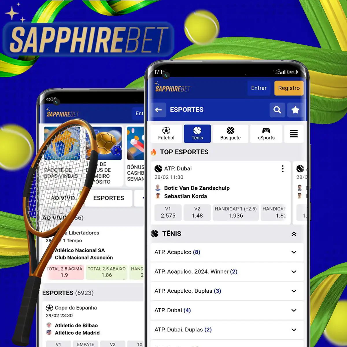 Apostas de tênis on-line com boas chances na casa de apostas Sapphirebet