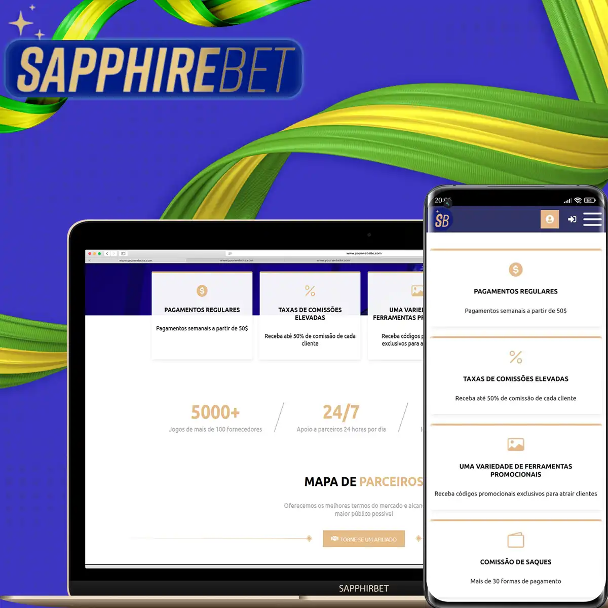 Ao participar do programa de afiliados Sapphirebet, o cliente recebe os seguintes benefícios